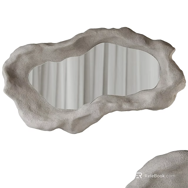 Gray Irregular Decorative Mirror With Cloud Like Edges Reflects White Curtains 3d model 