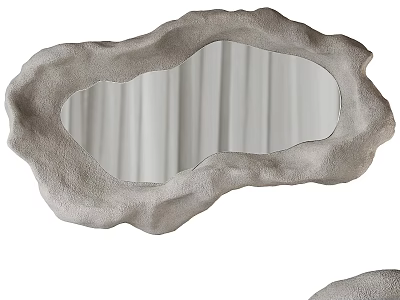 Gray Irregular Decorative Mirror With Cloud Like Edges Reflects White Curtains 3d model