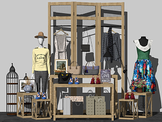 Modern Model Clothing Store Shelf Hanger Model Booth Shoes 3d model