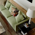 Bright Modern Living And Dining Room Interior With Green Sofa Coffee Table Artwork And Plant