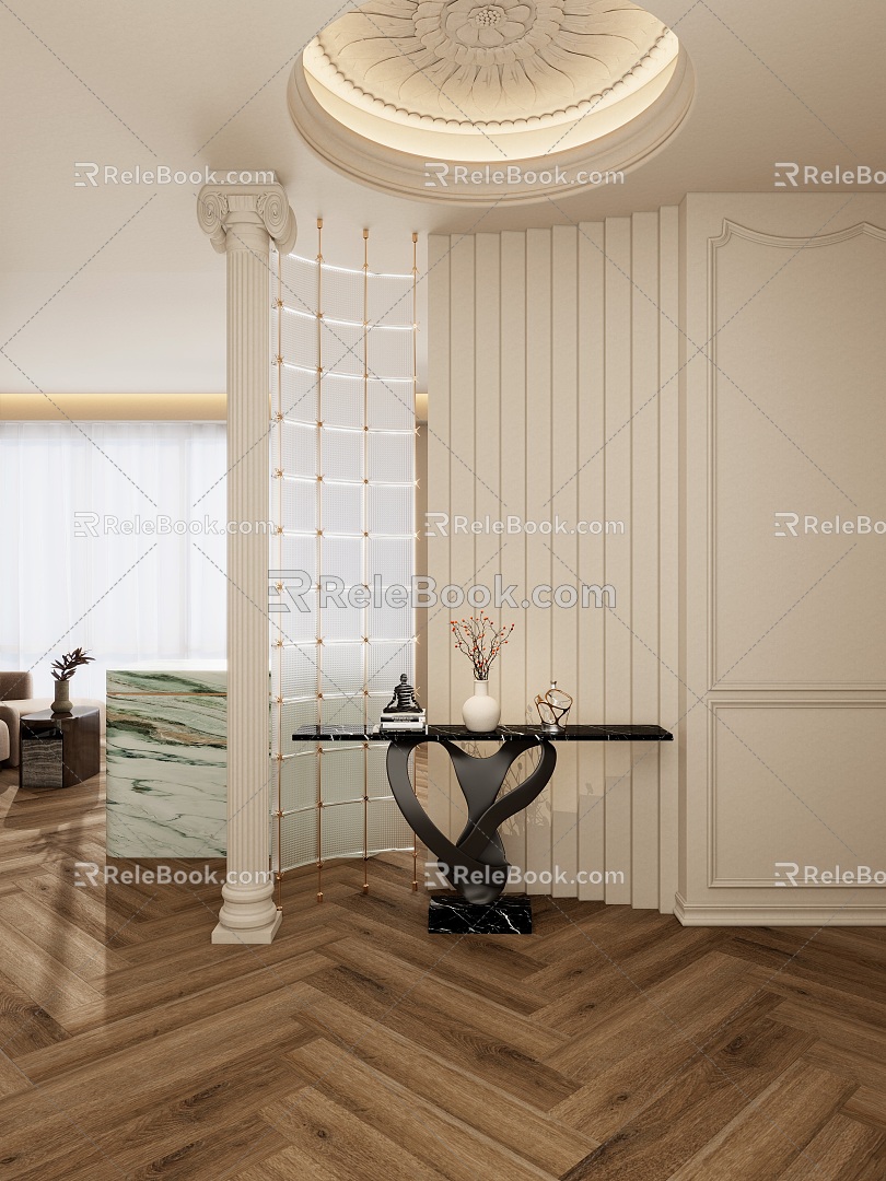 French Cream Antique Glass Brick Arc Grille Entrance Partition Entrance 3d model