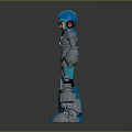 Blue And Silver Sci Fi Robot Character With Red Eye Helmet Standing Pose 3d model
