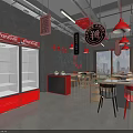 Hotpot Restaurant Interior Design With Red Pendant Lights Wall Decor And Wooden Tables Chairs