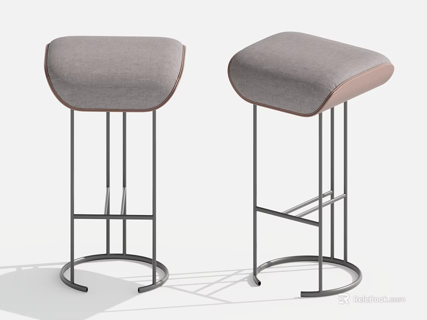 Sleek Modern Bar Stools With Grey Upholstered Seat And Sturdy Metal Frame Design 3d model 