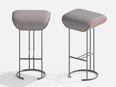 Sleek Modern Bar Stools With Grey Upholstered Seat And Sturdy Metal Frame Design 3d model