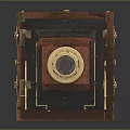 Vintage Electronic Camera With Wooden Body Brass Lens And Foldable Structure 3d model