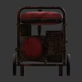 Two Red Portable Industrial Generators With Wheels Control Panels And Metal Frames