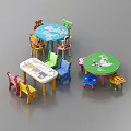 Colorful Kids Table and Chairs Set with Cartoon Patterns and Multiple Colors 3d model