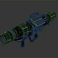 Futuristic Sci Fi Weapon with Mechanical Structure Yellow Accent Stripes and Heavy Duty Design 3d model