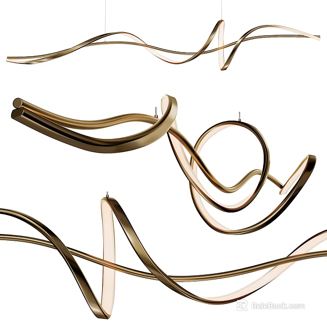 Modern Gold Curved Chandelier With Flowing Metallic Design And Unique Shape 3d model 