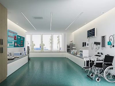 Modern Hospital Outpatient Clinic Interior Design With Wheelchairs Medical Equipment And Wall Charts 3d model