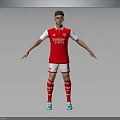 A Man Wearing Red Arsenal Jersey White Sleeves Red Shorts Striped Socks And Colorful Cleats