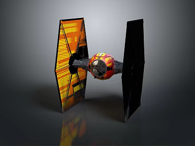 Detailed TIE Fighter Model With Black And Orange Wings And Spherical Cockpit 3d model