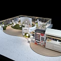 Modern Exhibition Space With Wooden Flooring Green Lawn Areas And White Display Stands