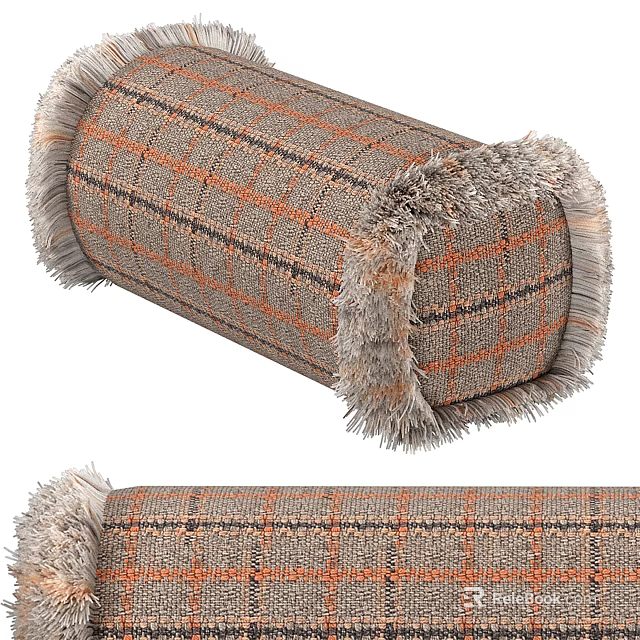 Plaid Fabric Bolster Pillows With Fringed Edges 3d model 