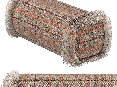 Plaid Fabric Bolster Pillows With Fringed Edges 3d model