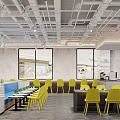 Modern Restaurant Interior Featuring Yellow Chairs Black Tables Open Layout And Bright Lighting 3d model