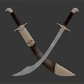 Crossed Decorative Swords With Metal Blades And Wooden Handles On Dark Background Reflection