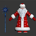 Christmas Decorative Figurine Set With Santa Claus In Red Snowflake Coat And Blue Star Ornament