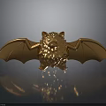 Golden Animal Sculpture With Bat Wings And Lion Like Features On Reflective Surface