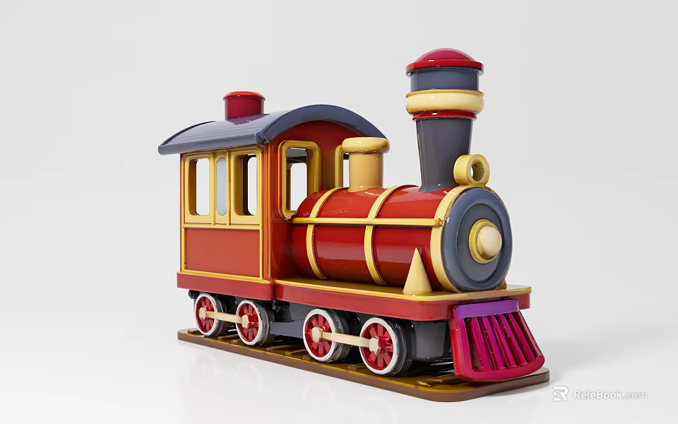 Vintage Style Toy Steam Train with Red Body Yellow Accents and Black Wheels 3d model 