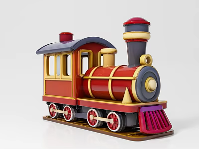 Vintage Style Toy Steam Train with Red Body Yellow Accents and Black Wheels 3d model
