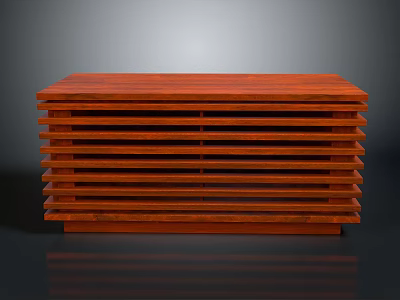 Modern Wooden Storage Cabinet With Layered Slats And Smooth Top Surface 3d model