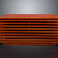 Modern Wooden Storage Cabinet With Layered Slats And Smooth Top Surface