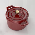 Red Enamel Cookware Pot With Gold Handle And Lid For Kitchen Cooking Use