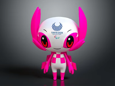 Tokyo 2020 Paralympic Games Mascot With Pink Ears White Body Checkerboard Pattern And Cute Design 3d model