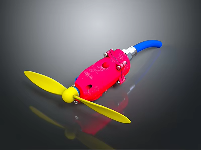 Colorful Toy Propeller Device With Red Body Yellow Blades And Blue Handle Design 3d model