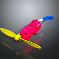 Colorful Toy Propeller Device With Red Body Yellow Blades And Blue Handle Design