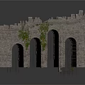 Ancient Stone Architectural Components Featuring Arches Vines and Iron Grilles 3d model