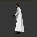 A Man in White Uniform with Black Belt Black Gloves and White Cape on Gray Background
