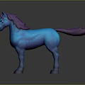 Blue Horse With Purple Mane And Tail In Stylized Design