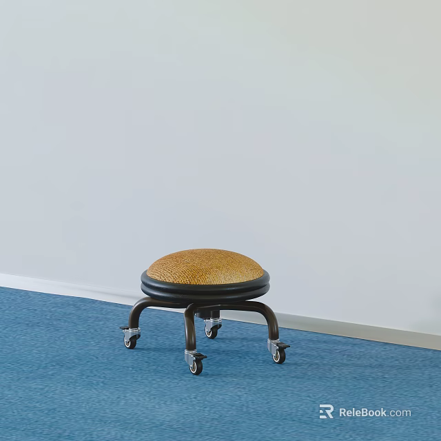Comfortable Woven Padded Wheeled Low Stool For Convenient Movement In Home And Office Interiors 3d model 