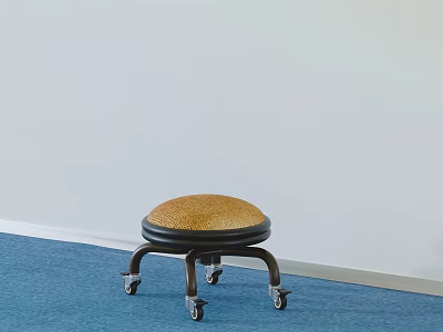 Comfortable Woven Padded Wheeled Low Stool For Convenient Movement In Home And Office Interiors 3d model