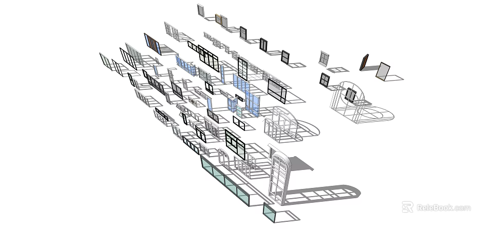 Architectural Wireframe Layout with Structural Frames and Space Planning Elements 3d model