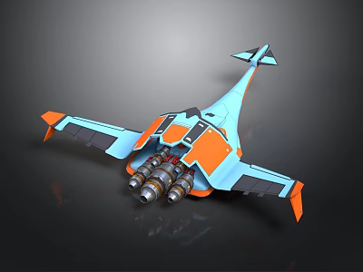 Futuristic Spacecraft With Blue And Orange Design Multiple Engines And Aerodynamic Wings 3d model