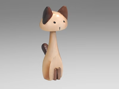 Wooden Cat Doll With Simple Design Light Brown Body Dark Brown Ears Tail 3d model