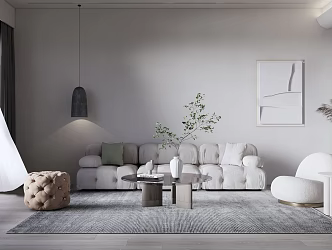 Quiet Living Room Simple Cream Living Room 3d model