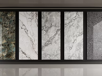 Wall Panels with Different Textures Including Marble Patterns and Dark Color for Modern Interior Design 3d model