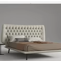 Double Bed With Tufted White Headboard Brown Bed Sheets And Side Tables With Flowers 3d model