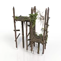 Modern Outdoor Wooden Shelves With Twisted Vines And Green Leaves