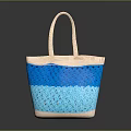 Stylish Crocheted Tote Bag With Blue And Beige Gradient Design For Fashion Accessory