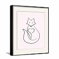 Two Framed Line Art Prints With Unicorn And Fox Heart Designs