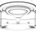 Modern Circular Reception Desk With White Black Marble Surfaces Plants And Lighting
