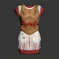 Roman Style Gold Costume Featuring Red Sash White Fringe Hem And Decorative Patterns