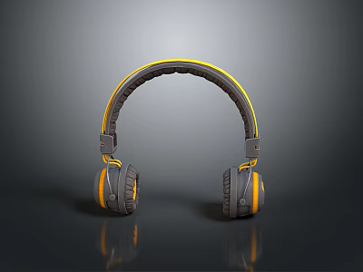 Stylish Gray And Yellow Over Ear Computer Headphones With Ergonomic Design 3d model