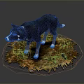 Realistic Dog Sculpture Standing On Ground With Dry Leaves Small Stones And Dark Background